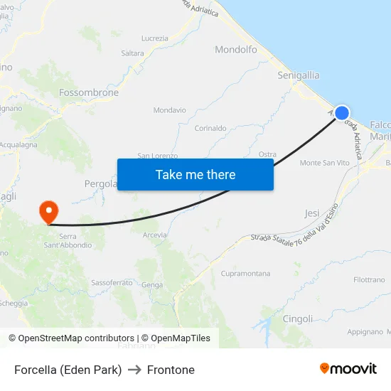 Forcella (Eden Park) to Frontone map