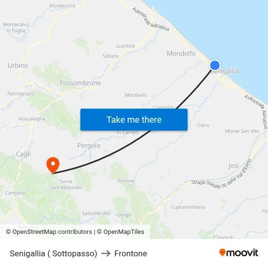 Senigallia (Underpass) to Frontone map
