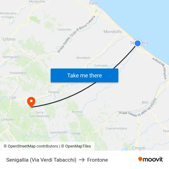 Senigallia (Via Verdi Tobacco Shop) to Frontone map