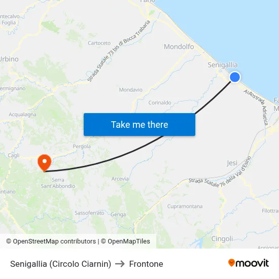 Senigallia (Ciarnin Circle) to Frontone map