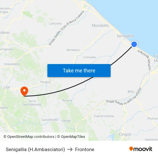Senigallia (Ambasciatori Hotel) to Frontone map