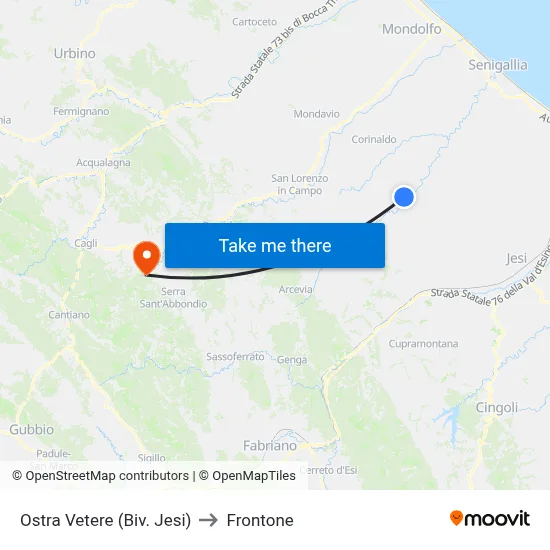 Ostra Vetere (Jesi Junction) to Frontone map