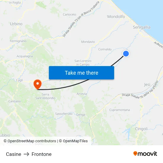 Casine to Frontone map
