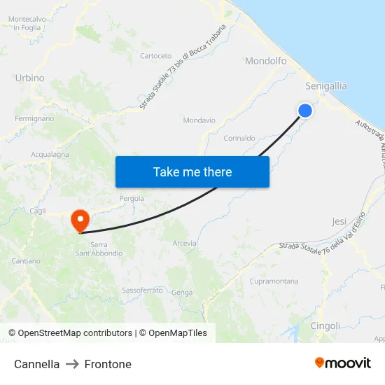 Cannella to Frontone map