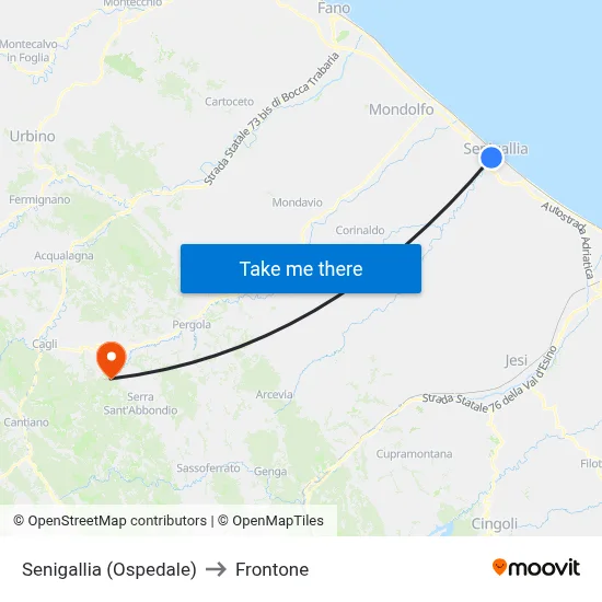 Senigallia (Hospital) to Frontone map