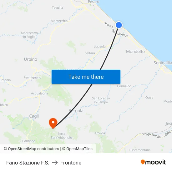 Fano Train Station to Frontone map