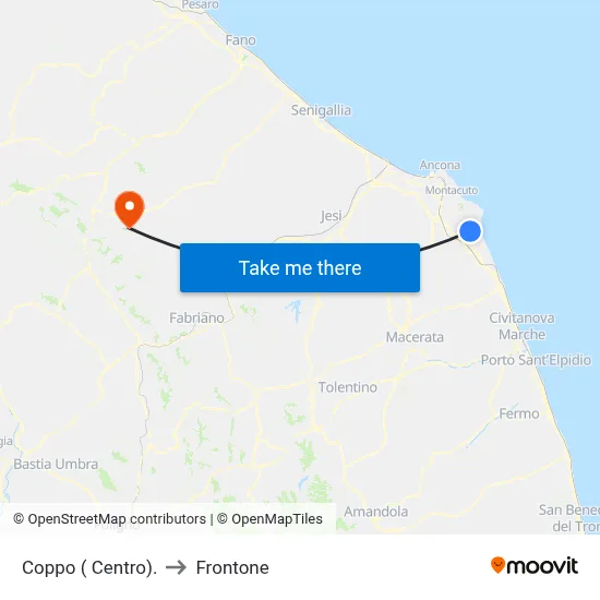 Coppo (Center) to Frontone map