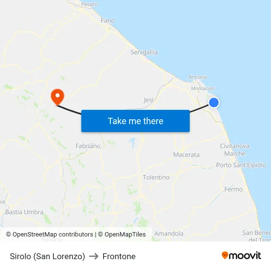 Sirolo (San Lorenzo) to Frontone map