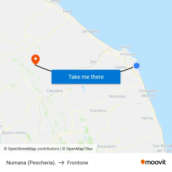 Numana (Fish Market) to Frontone map