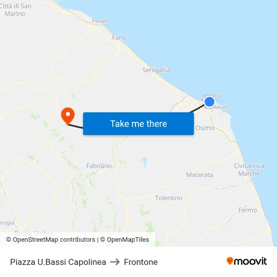 Piazza U.Bassi Terminal to Frontone map