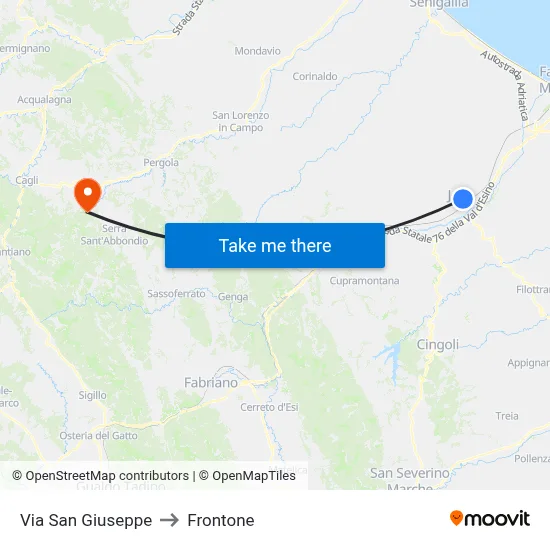 San Giuseppe Street to Frontone map