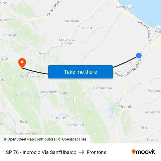 Provincial Road 76 - Sant'Ubaldo Street Junction to Frontone map