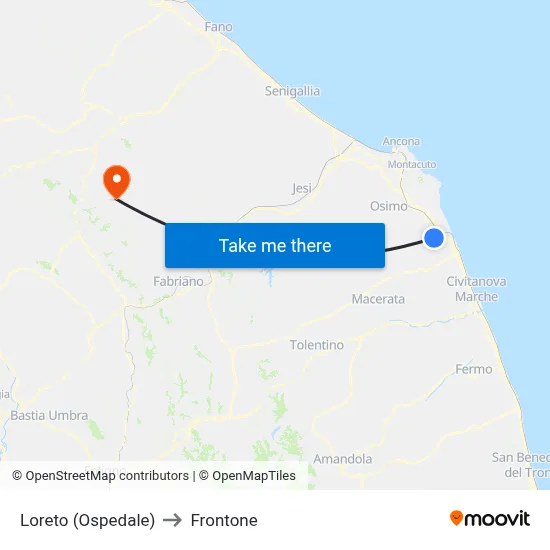 Loreto (Ospedale) to Frontone map