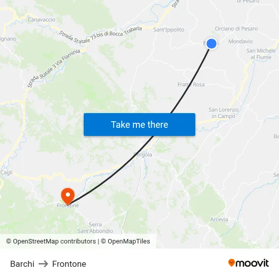 Barchi to Frontone map