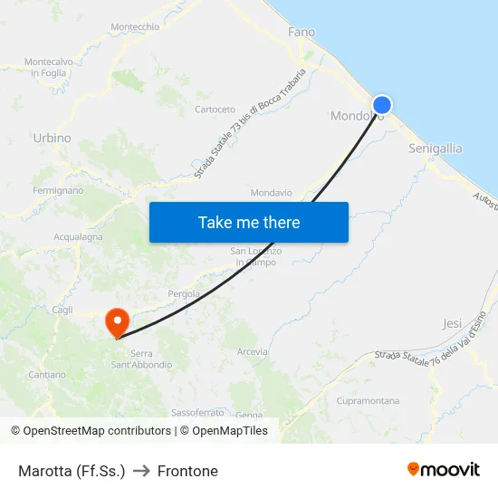 Marotta (Train Station) to Frontone map