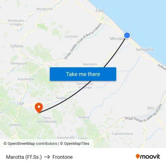 Marotta (Train Station) to Frontone map