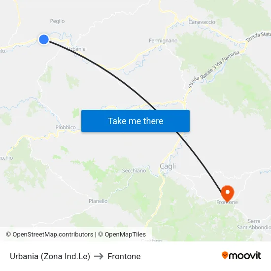 Urbania (Zona Ind.Le) to Frontone map