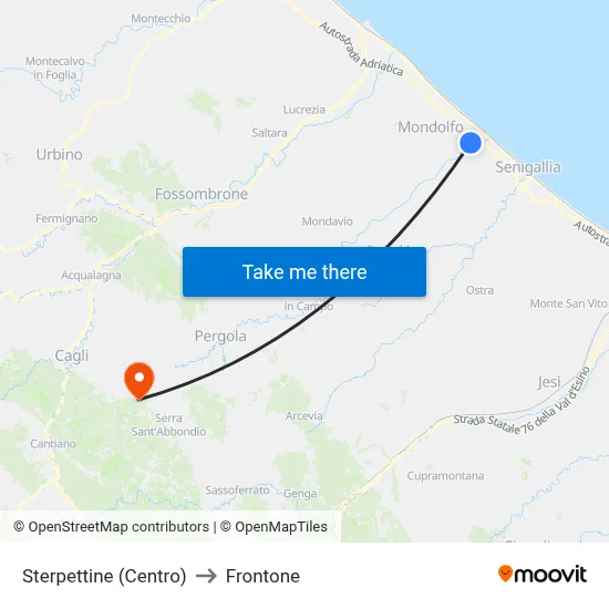 Sterpettine (Center) to Frontone map