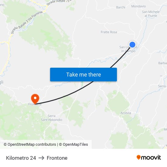 Kilometro 24 to Frontone map