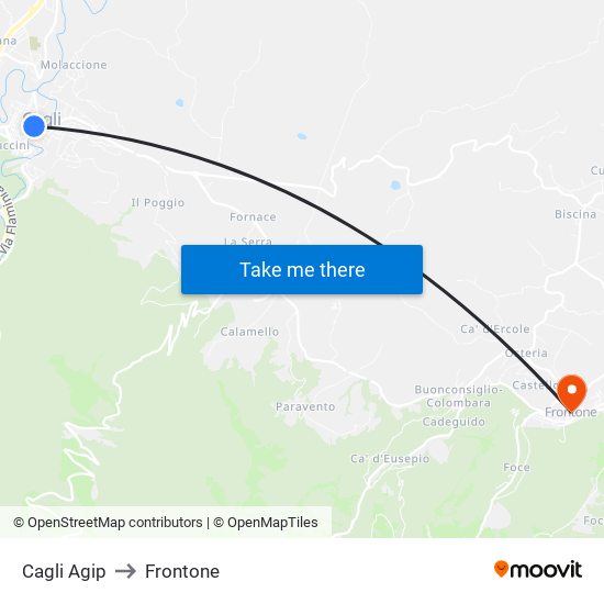 Cagli Agip to Frontone map