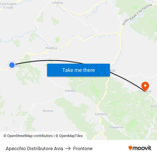 Apecchio Distributore Avia to Frontone map