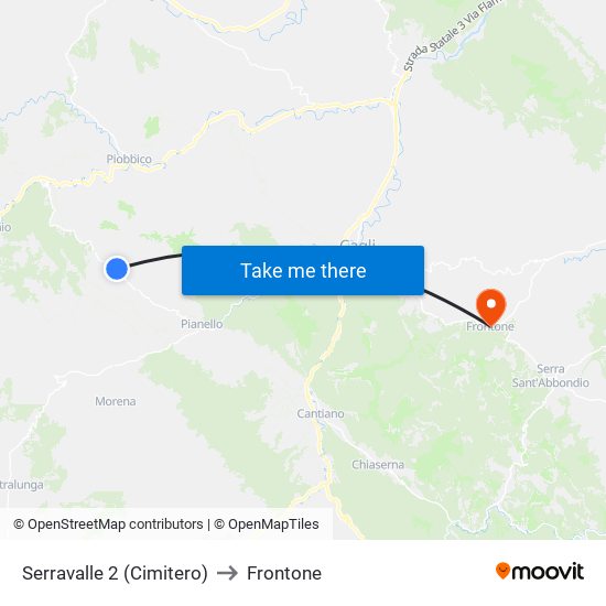 Serravalle 2 (Cimitero) to Frontone map