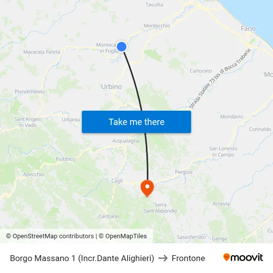 Borgo Massano 1 (Dante Alighieri Junction) to Frontone map
