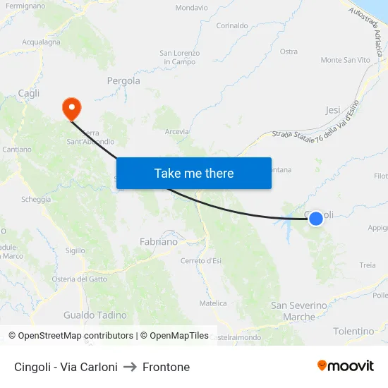 Cingoli - Via Carloni to Frontone map