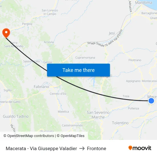 Macerata - Giuseppe Valadier Street to Frontone map