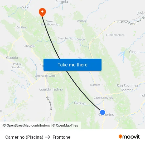 Camerino (Swimming Pool) to Frontone map