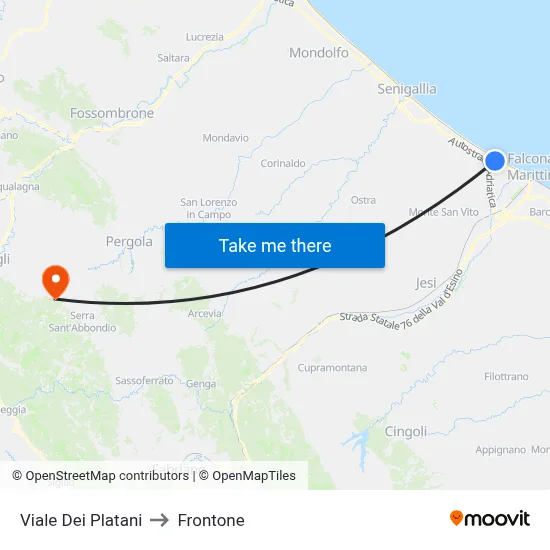 Dei Platani Avenue to Frontone map