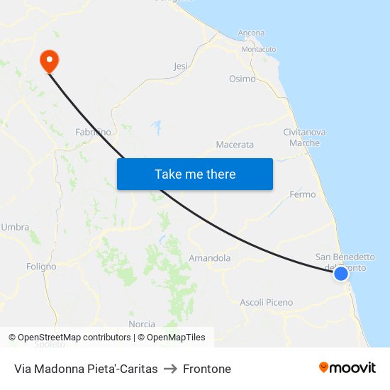 Via Madonna  Pieta'-Caritas to Frontone map