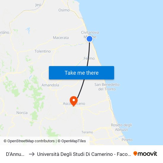 D'Annunzio 9 to Università Degli Studi Di Camerino - Facoltà Di Architettura map