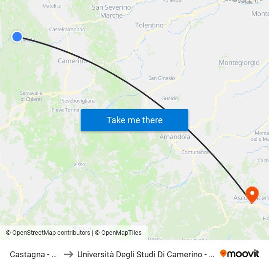 Castagna - Fiuminata to Università Degli Studi Di Camerino - Facoltà Di Architettura map