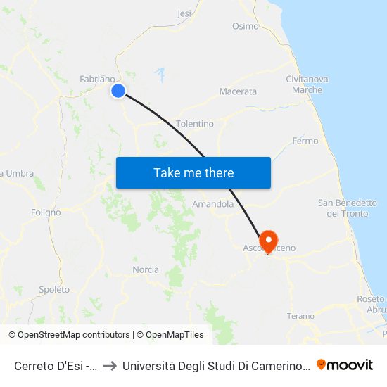 Cerreto D'Esi - Ex S.S. 256 to Università Degli Studi Di Camerino - Facoltà Di Architettura map