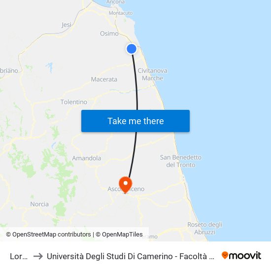 Loreto to Università Degli Studi Di Camerino - Facoltà Di Architettura map