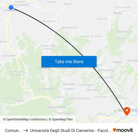 Comunanza to Università Degli Studi Di Camerino - Facoltà Di Architettura map