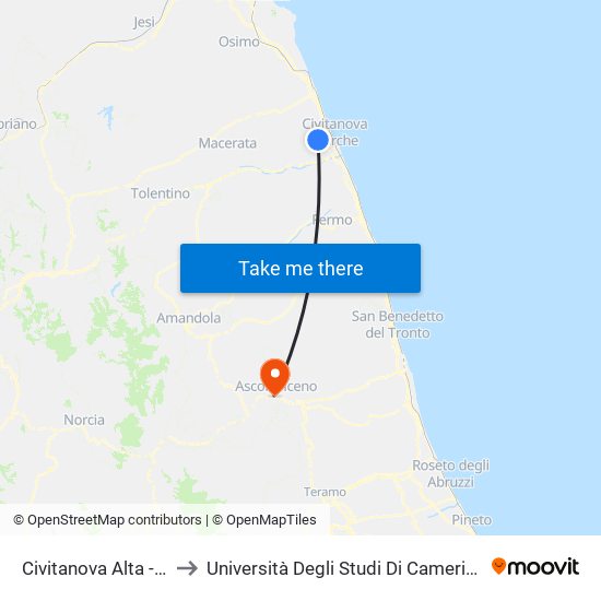 Civitanova Alta - Ist. Scolastico to Università Degli Studi Di Camerino - Facoltà Di Architettura map