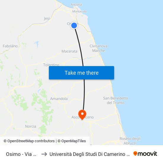 Osimo - Via Marco Polo to Università Degli Studi Di Camerino - Facoltà Di Architettura map