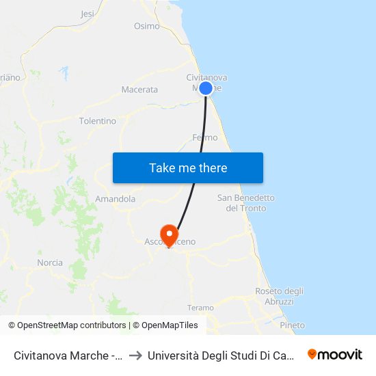 Civitanova Marche - Via Cristoforo Colom to Università Degli Studi Di Camerino - Facoltà Di Architettura map