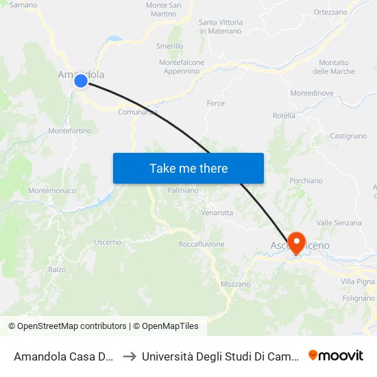 Amandola Casa Del Gelato Dir. Fermo to Università Degli Studi Di Camerino - Facoltà Di Architettura map