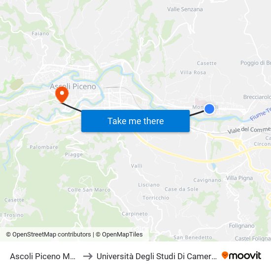 Ascoli Piceno Monticelli Dir. Mare to Università Degli Studi Di Camerino - Facoltà Di Architettura map