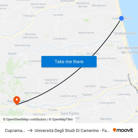 Cupramarittima to Università Degli Studi Di Camerino - Facoltà Di Architettura map