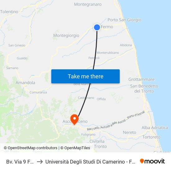Bv. Via 9 Febbraio to Università Degli Studi Di Camerino - Facoltà Di Architettura map
