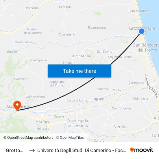 Grottammare to Università Degli Studi Di Camerino - Facoltà Di Architettura map