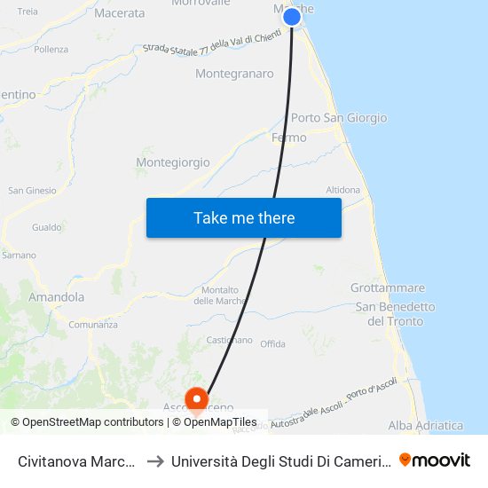 Civitanova Marche - San Marone to Università Degli Studi Di Camerino - Facoltà Di Architettura map