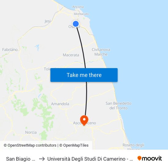 San Biagio Di Osimo to Università Degli Studi Di Camerino - Facoltà Di Architettura map
