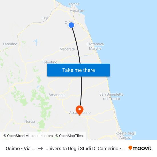 Osimo - Via Colombo to Università Degli Studi Di Camerino - Facoltà Di Architettura map