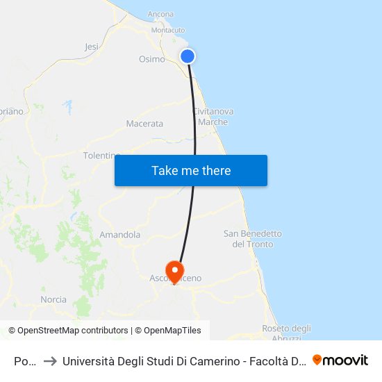 Porto to Università Degli Studi Di Camerino - Facoltà Di Architettura map
