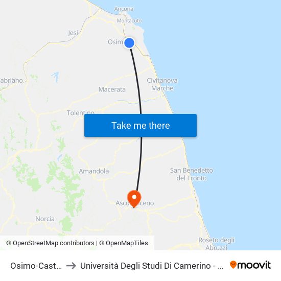 Osimo-Castelfidardo to Università Degli Studi Di Camerino - Facoltà Di Architettura map